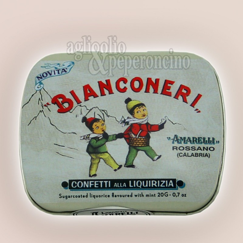 Bianconeri Amarelli - Confetti di liquirizia calabrese alla menta in lattina da 40g