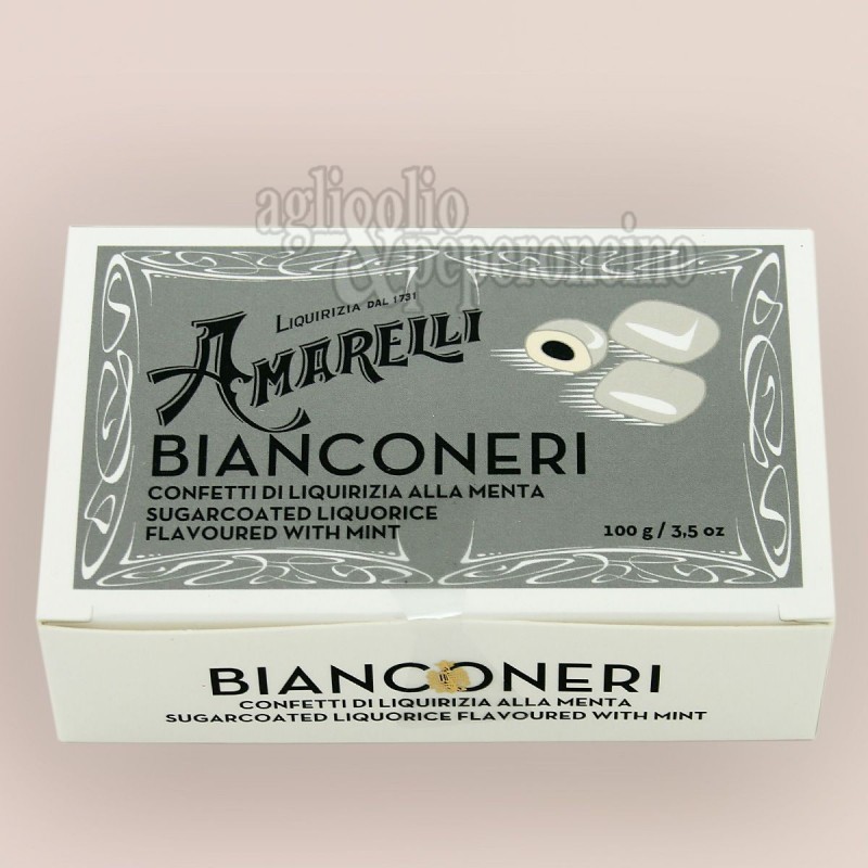 Bianconeri amarelli - Confetti di liquirizia alla menta in scatola da 100 grammi