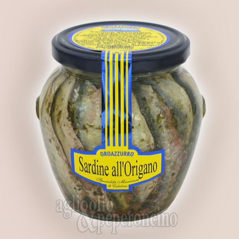 Sardine all'origano sott'olio - Prodotto ittico calabrese in vaso orcio e olio di semi