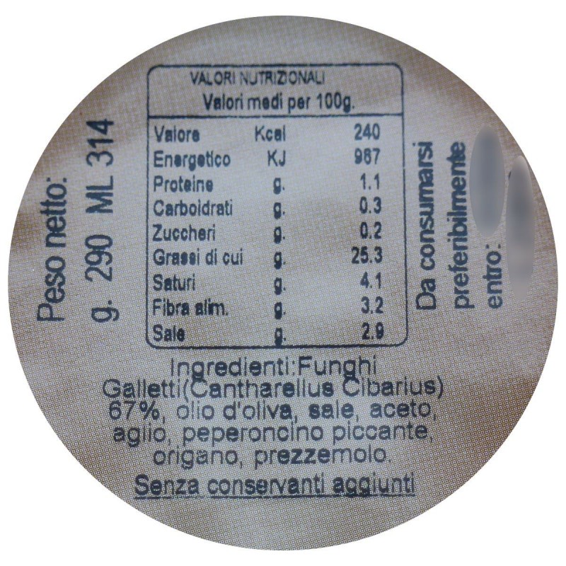 Funghi galletti - Valori in etichetta