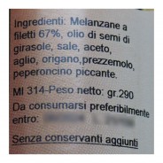 Melanzane sott'olio calabresi a filetti - Etichetta ingredienti